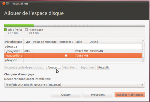 Interface de partitionnement manuel