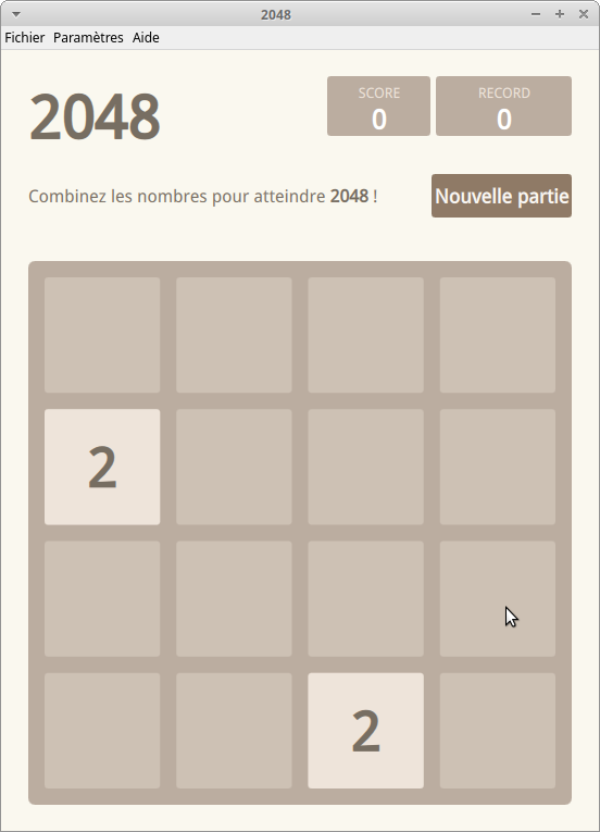 Le début d'une partie de 2048