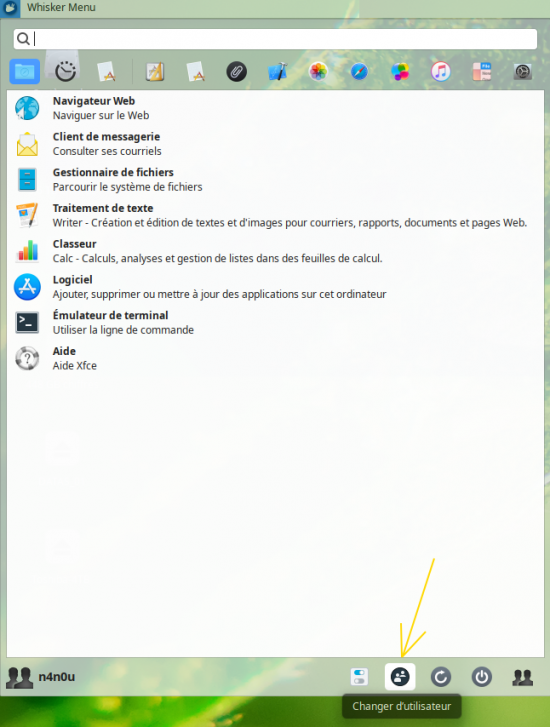 Changer d'utilisateur par le menu Whisker